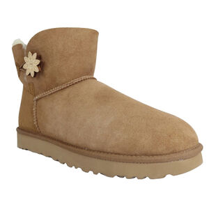 UGG Mini Bailey Button II Flower Chestnut Fur Boots Womens Size 7